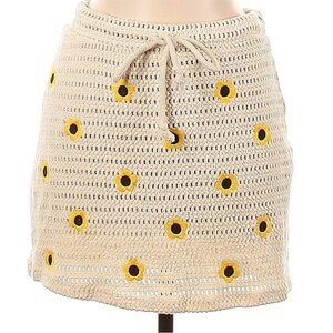 Zara Cream Casual Skirt with Yellow Flower Accents